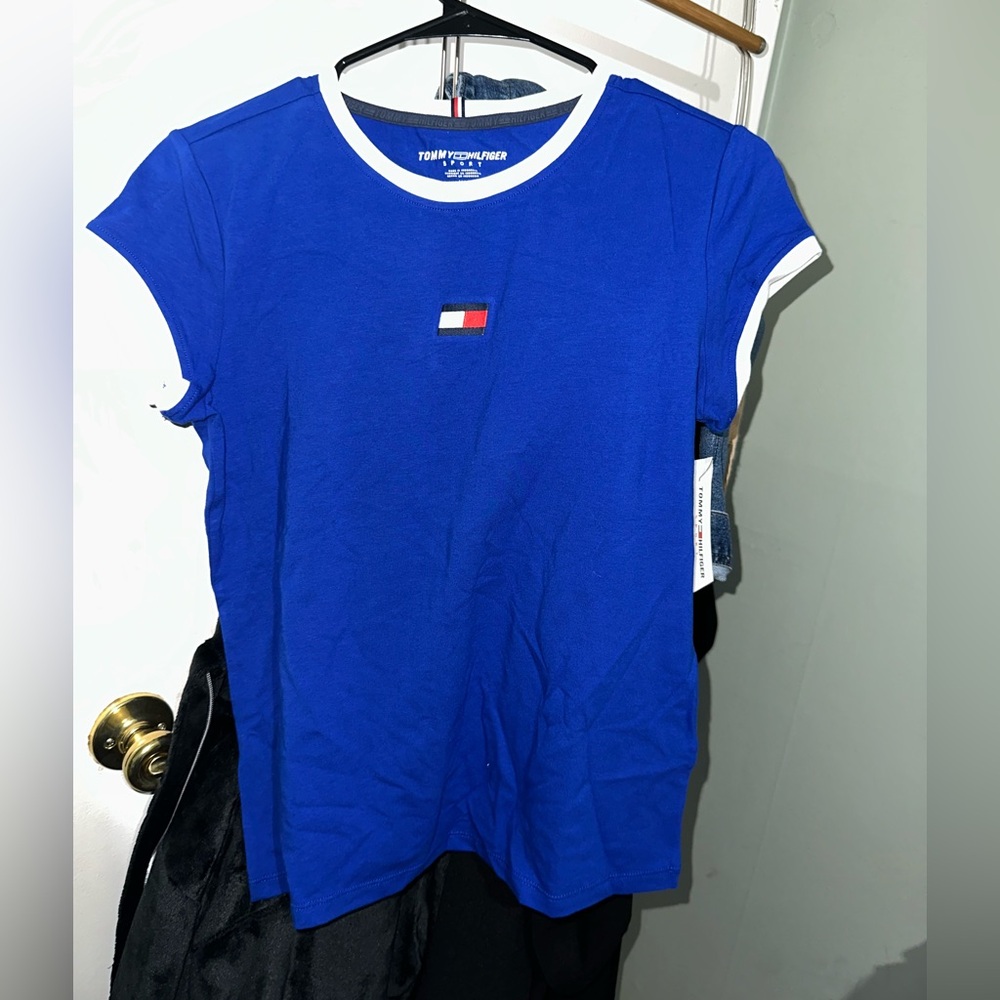 Tommy Hilfiger- Blue/White Trim Sleeve T- Shirt